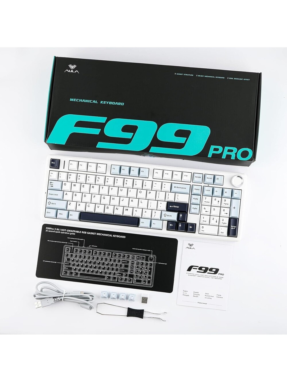 AULA F99 Pro Wireless Mechanical Keyboard Tri RGB Gaming
